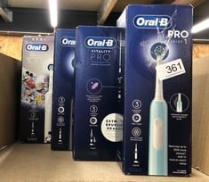 QUANTITY OF HEALTH & BEAUTY ITEMS TO INCLUDE ORAL-B VITALITY PRO ELECTRIC TOOTHBRUSHES FOR ADULTS,1 HANDLE, 2 TOOTHBRUSH HEADS, 3 BRUSHING MODES INCLUDING SENSITIVE PLUS, 2 PIN UK PLUG, PURPLE: LOCAT