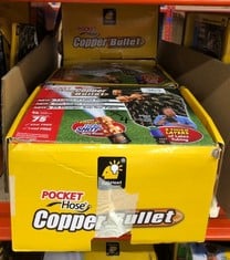 4 X POCKET HOSE COPPER BULLET 75 FT - NEW & EXPANDING - TOUGH, DURABLE, LIGHTWEIGHT & EASY TO USE - GARDEN EQUIPMENT - FLEXIBLE COLLAR TO PREVENT LEAKS - INCLUDES ADJUSTABLE 3 SPEED NOZZLE: LOCATION