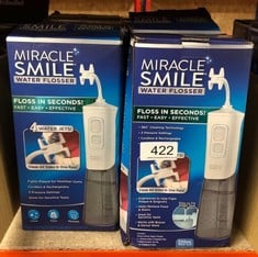 QUANTITY OF HEALTH & BEAUTY ITEMS TO INCLUDE MIRACLE SMILE WATER DELUXE FLOSSER FOR TEETH & GUM HEALTH - UNIQUE H-SHAPED FLOSSING HEAD - 4 WATER JETS - CORDLESS WATER FLOSSER FEATURES 360° CLEANING -