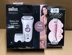 QUANTITY OF HEALTH & BEAUTY ITEMS TO INCLUDE WILKINSON SWORD INTUITION COMPLETE BIKINI FOR WOMEN | TRIMMER AND RAZOR | WITH 5 BLADE RAZOR AND BRAUN EPIL 9 SILK SHAVER AND TRIMMER : LOCATION - RACK C