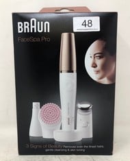 BRAUN FACESPA PRO 912 FACE EPILATOR WHITE/BRONZE – 3-IN-1 FACIAL EPILATOR, CLEANING AND FIRMING SYSTEM FOR SALON BEAUTY AT HOME WITH 3 EXTRAS. RRP £130 : LOCATION - TOP 50 RACK