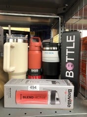 QUANTITY OF SPORTS & EXERCISE ITEMS TO INCLUDE BREVILLE BLEND ACTIVE BOTTLE (600ML) | CLEAR SMOOTHIE BOTTLE | LEAK PROOF | GREY LID [VBL247]: LOCATION - RACK C