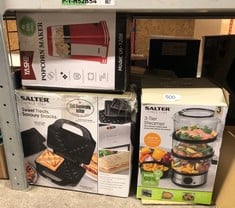 QUANTITY OF  ITEMS TO INCLUDE SALTER 3 TIER ELECTRIC FOOD STEAMER - 7.5L, STACKABLE STEAMING BASKETS, DISHWASHER SAFE, BPA FREE INCLUDES RICE BOWL, 60 MINUTE TIMER, COMPACT STORAGE, HEALTHY COOKING V