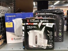 QUANTITY OF KITCHEN & APPLIANCES ITEMS TO INCLUDE RUSSELL HOBBS ELECTRIC 0.85L TRAVEL KETTLE, SMALL & COMPACT, DUAL VOLTAGE, IDEAL FOR ABROAD/CARAVAN/CAMPING, INC 2 CUPS & SPOONS, REMOVABLE WASHABLE