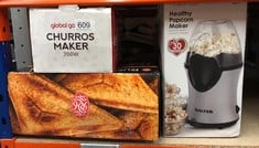 QUANTITY OF  ITEMS TO INCLUDE GLOBAL GIZMOS 35529 CHURROS MAKER 700W / PIPING BAG INCLUDED/THERMOSTATICALLY CONTROLLED 180° ROTARY SYSTEM FOR THE PERFECT BAKE/FRESHLY BAKE 4 CHURROS AT A TIME/READY I