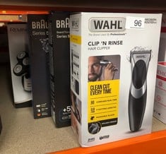 QUANTITY OF  ITEMS TO INCLUDE WAHL CLIP ‘N RINSE CORD/CORDLESS HAIR CLIPPER, RECHARGEABLE CLIPPER, HAIR CLIPPERS FOR MEN, HEAD SHAVER, MEN'S HAIR CLIPPER KIT, MALE GROOMING SET, CORDED, CORDLESS, WAS