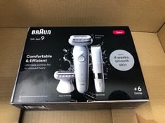 BRAUN SILK-ÉPIL 9, EPILATOR WITH PIVOTING HEAD FOR EASY HAIR REMOVAL, WET & DRY, LASTING SMOOTH SKIN, WITH LADY SHAVER HEAD & TRIMMER COMB, 9-441, WHITE/SILVER.: LOCATION - B RACK