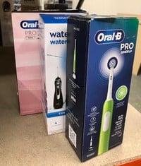 QUANTITY OF HEALTH & BEAUTY ITEMS TO INCLUDE ORAL-B PRO JUNIOR KIDS ELECTRIC TOOTHBRUSH, 1 TOOTHBRUSH HEAD, 3 MODES WITH KID-FRIENDLY SENSITIVE MODE, FOR AGES 6+, 2 PIN UK PLUG, GREEN: LOCATION - B R