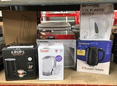 QUANTITY OF KITCHEN & APPLIANCES ITEMS TO INCLUDE SWAN DUAL VOLTAGE TRAVEL KETTLE WITH TWO TEA CUPS, 0.5 LITRE CAPACITY, 125-600 W, LIGHTWEIGHT, WHITE/GREY, SK19011N: LOCATION - C RACK