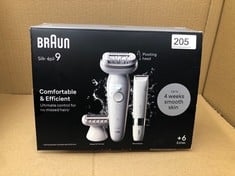 BRAUN SILK-ÉPIL 9, EPILATOR WITH PIVOTING HEAD FOR EASY HAIR REMOVAL, WET & DRY, LASTING SMOOTH SKIN, WITH LADY SHAVER HEAD & TRIMMER COMB, 9-441, WHITE/SILVER.: LOCATION - C RACK