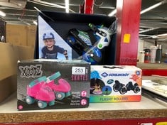 QUANTITY OF SPORTS & EXERCISE ITEMS TO INCLUDE XOOTZ BEGINNER QUAD ROLLER SKATES FOR KIDS, BOYS & GIRLS, PINK: LOCATION - C RACK