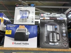 QUANTITY OF KITCHEN & APPLIANCES ITEMS TO INCLUDE RUSSELL HOBBS HONEYCOMB 4 SLICE TOASTER (INDEPENDENT & EXTRA WIDE SLOTS WITH HIGH LIFT, 6 BROWNING LEVELS, FROZEN/CANCEL/REHEAT FUNCTION, REMOVABLE C