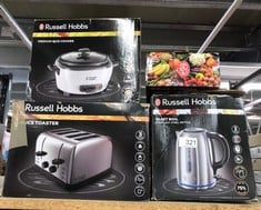 QUANTITY OF  ITEMS TO INCLUDE RUSSELL HOBBS BRUSHED STAINLESS STEEL ELECTRIC 1.7L CORDLESS KETTLE (QUIET & FAST BOIL 3KW, REMOVABLE WASHABLE ANTI-SCALE FILTER, PUSH BUTTON LID, PERFECT POUR SPOUT) 20