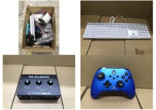 QUANTITY OF TECH ITEMS TO INCLUDE WIRED BLUE XBOX CONTROLLER:: LOCATION - E RACK