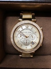 MICHAEL KORS PARKER CHRONOGRAPH WATCH WITH GOLD STAINLESS STEEL STRAP FOR WOMEN MK2280.: LOCATION - B