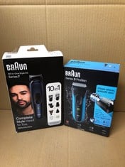 QUANTITY OF HEALTH & BEAUTY ITEMS  BRAUN SERIES 3 PROSKIN ELECTRIC SHAVER, ELECTRIC RAZOR FOR MEN WITH POP UP PRECISION TRIMMER, BLACK/BLUE RAZOR, PACK OF 1: LOCATION - C