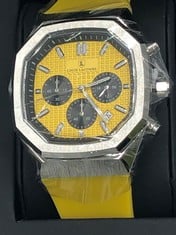 MENS LOUIS LACOMBE YELLOW RUBBER STRAP WATCH WITH SILVER AND YELLOW FACE : LOCATION - TOP 50 RACK