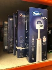 QUANTITY OF HEALTH & BEAUTY ITEMS  ORAL-B PRO 3 ELECTRIC TOOTHBRUSHES FOR ADULTS, MOTHERS DAY GIFTS FOR HER / HIM, 1 TOOTHBRUSH HEAD, 3 MODES WITH TEETH WHITENING, 2 PIN UK PLUG, 3000, WHITE: LOCATIO