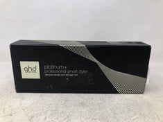 GHD PLATINUM STYLER IN WHITE - PROFESSIONAL SMART HAIR STRAIGHTENERS, WISHBONE HINGE, ULTRA GLOSS PLATES.: LOCATION - TOP 50 RACK