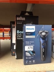 QUANTITY OF HEALTH & BEAUTY ITEMS  PHILIPS SHAVER SERIES 5000 - WET & DRY ELECTRIC MEN'S SHAVER IN METALLIC BLUE WITH PRECISION TRIMMER AND SOFT POUCH TRAVEL CASE (MODEL S5465/18): LOCATION - E