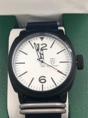 MENS FRANK SCHMIDT WATCH - LARGE BLACK CASE - WHITE PILOT DIAL - BLUE FABRIC STRAP - 3ATM WATER RESISTANT - GIFT BOX INCLUDED - EST £290: LOCATION - TOP 50 RACK