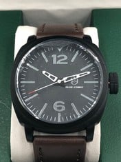 MENS FRANK SCHMIDT WATCH - LARGE GREEN CASE - SILVER PILOT DIAL - BROWN LEATHER STRAP - 3ATM WATER RESISTANT - GIFT BOX INCLUDED - EST £290: LOCATION - TOP 50 RACK