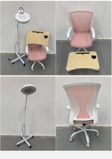 3 X ASSORTED HOMEWARES INCLUDING PINK AND WHITE OFFICE CHAIR .