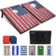 GOSPORTS 3' X 2' AMERICAN FLAG DESIGN CORNHOLE SET, INCLUDES TWO 3' X 2' BOARDS, 8 BEAN BAGS AND CARRYING CASE.