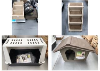 4 X PET SUPPLIES INCLUDING BLACK AND WHITE FERDPLAST PET CARRIER.