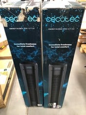 2 X CECOTEC ENERGYSILENCE 9090 SKYLINE DIGITAL TOWER FAN WITH REMOTE CONTROL AND TIMER. 45 W, 40'' (102CM) HIGH, OSCILLATING, COPPER MOTOR, 3 SPEEDS, BLACK.