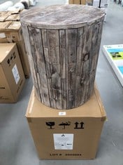 RECYCLED WOOD STOOL AND PLANT STAND, OUTDOOR, NATURAL BROWN COLOUR.