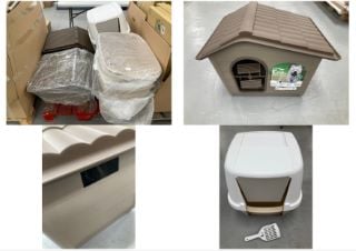 8 X MISCELLANEOUS ITEMS FOR PETS INCLUDING SANDBOX WITH DOOR.