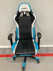 GAMING CHAIR BLACK BLUE AND WHITE (SEAT AND BACK ARE BROKEN).