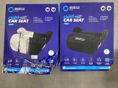 2 X SPARCO CHILD CAR SEAT BOOSTER SEAT BLACK I-SIZE FOR BOYS AND GIRLS. APPROVED ECE R129/03 125-150 CM. WITH 3 CM. WASHABLE COVER. MADE OF HIGH RESISTANCE ABS.