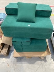 2 X FOLDING MATTRESSES WITH BOTTLE GREEN CUSHION.