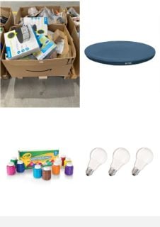 PALLET OF ASSORTED ITEMS INCLUDING ROUND POOL COVER.