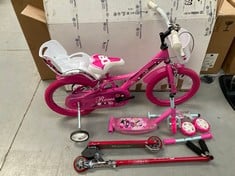 3 X MISCELLANEOUS ITEMS FOR CHILDREN INCLUDING PINK BICYCLE (INCOMPLETE).