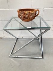 2 X HOMEWARES INCLUDING DESIGNER GLASS TABLE.