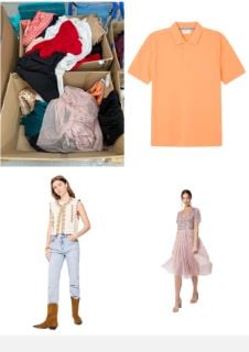 PALLET VARIETY OF CLOTHING INCLUDING SPRINGFIELD ORANGE POLO SHIRT L .