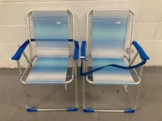 2 X AKTIVE FOLDING BEACH CHAIR, BLUE STRIPES, 44X45X76 CM, WITH ANTI-TIPPER, SHOULDER HANDLE, SUPPORTS 110 KG, HIGH SEAT, ALUMINIUM FRAME, TEXTILENE FABRIC, PLASTIC ARMRESTS (62670).