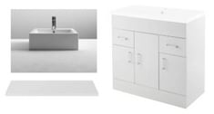 FLOOR STANDING 3 DOOR 2 DRAWER VANITY CABINET (800MM) TO INCLUDE NUIE MODERN RECTANGULAR BATHROOM COUNTERTOP SINK BASIN AND ARNO 800MM WORKTOP - TOTAL RRP £771