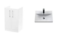 ARNO 500MM FLOOR STANDING 2-DOOR UNIT IN GLOSS WHITE TO INCLUDE THIN-EDGE CERAMIC BASIN (1 TAP HOLE, 500MM) - TOTAL RRP £501