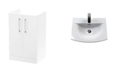 ARNO 500MM FLOOR STANDING 2-DOOR UNIT IN GLOSS WHITE TO INCLUDE THIN-EDGE CERAMIC BASIN (1 TAP HOLE, 500MM) - TOTAL RRP £501