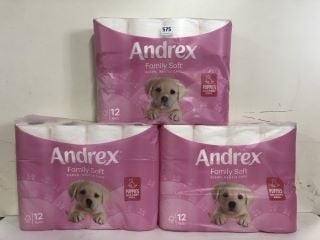 3 X PACKS OF 9 ANDREX FAMILY SOFT TOILET ROLLS