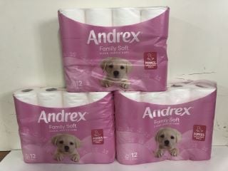 3 X PACKS OF 9 ANDREX FAMILY SOFT TOILET ROLLS