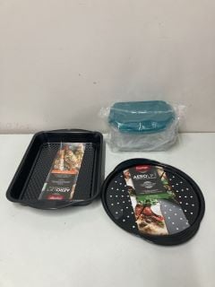 BOX OF ITEMS TO INC.PRESTIGE AEROLIFT NON STICK 10" X 14" LARGE ROAST & BAKE TRAY