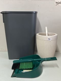 2 X BINS & 1 X THE GARDENER LARGE DUSTPAN AND BRUSH SET