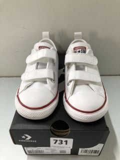 CONVERSE INFANT UNISEX EASY-ON VELCRO LEATHER OX TRAINERS - WHITE - SIZE: 9