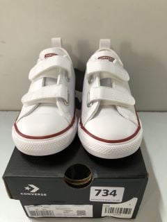 CONVERSE INFANT UNISEX EASY-ON VELCRO LEATHER OX TRAINERS - WHITE - SIZE: 9