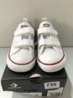 CONVERSE INFANT UNISEX EASY-ON VELCRO LEATHER OX TRAINERS - WHITE - SIZE: 9